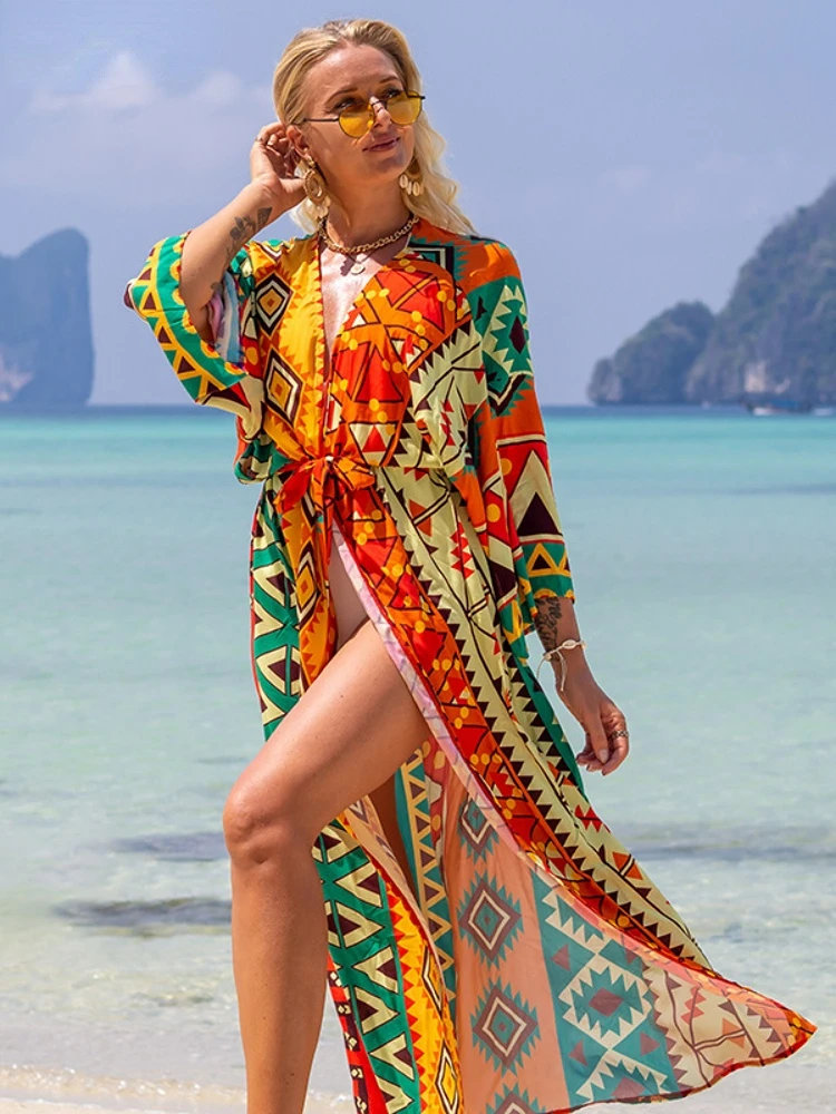 Top Trends: Swimsuit Cover Up Printed Kimono For Sea Boho Coverup Long Luxury Beach Outings Belted Swimwear Cape Holiday Bathing Suits Sales Shoppable Styles