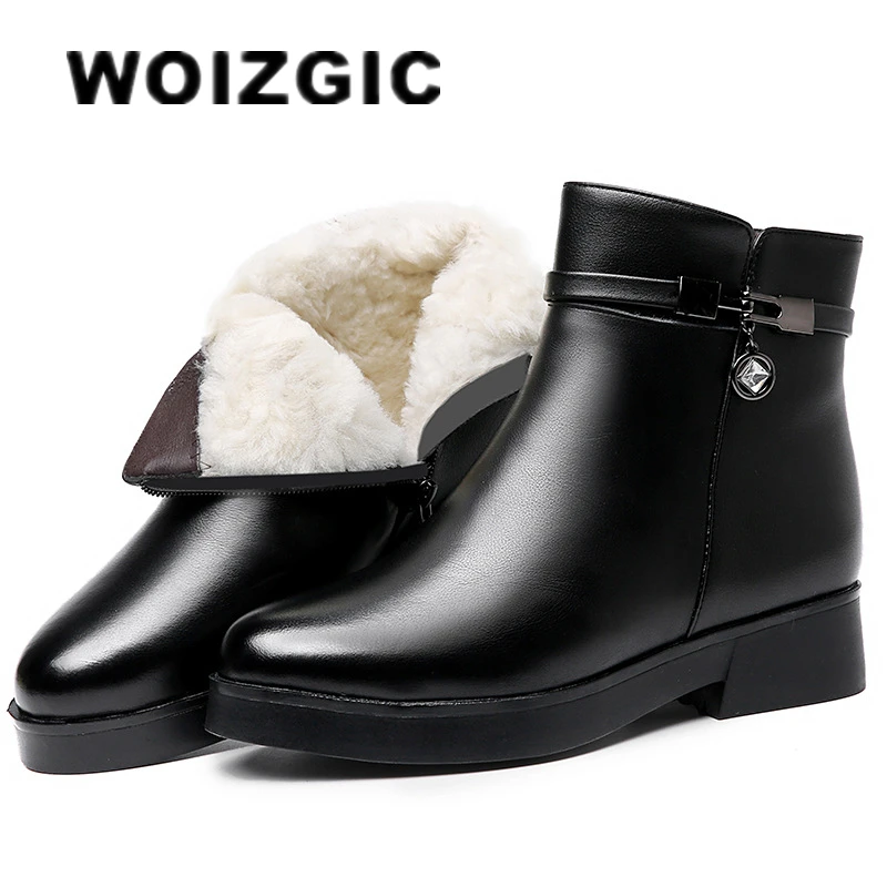 Top Trends: WOIZGIC Women Mother Female Ladies Genuine Leather Ankle Shoes Boots Platform Wool Plush Warm Fur Winter Zipper Plus Size 42 43 Shoppable Styles