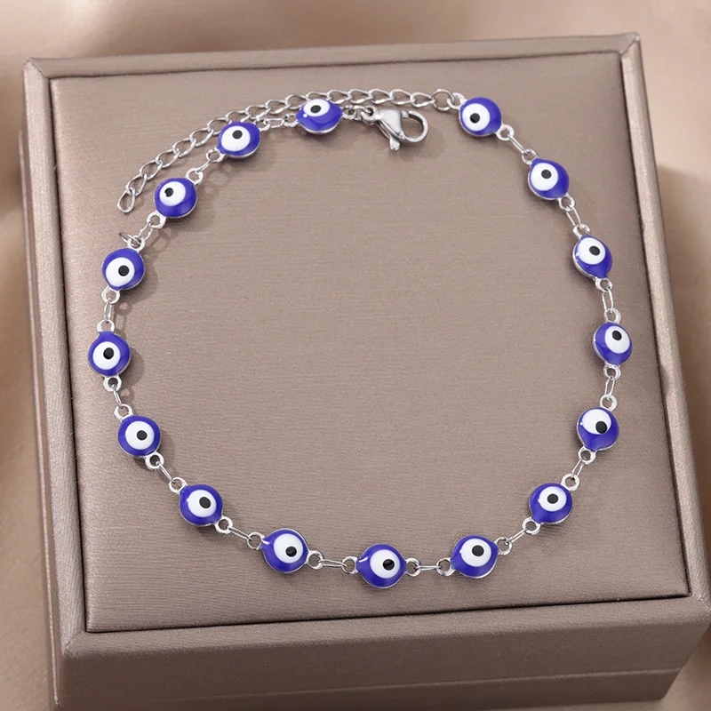 Top Trends: Stainless Steel Evil Eye Anklets For Women Enamel Round Leg Chain Blue Evil Eye Anklets Bracelet Summer Beach Foot Jewelry Gift Shoppable Styles