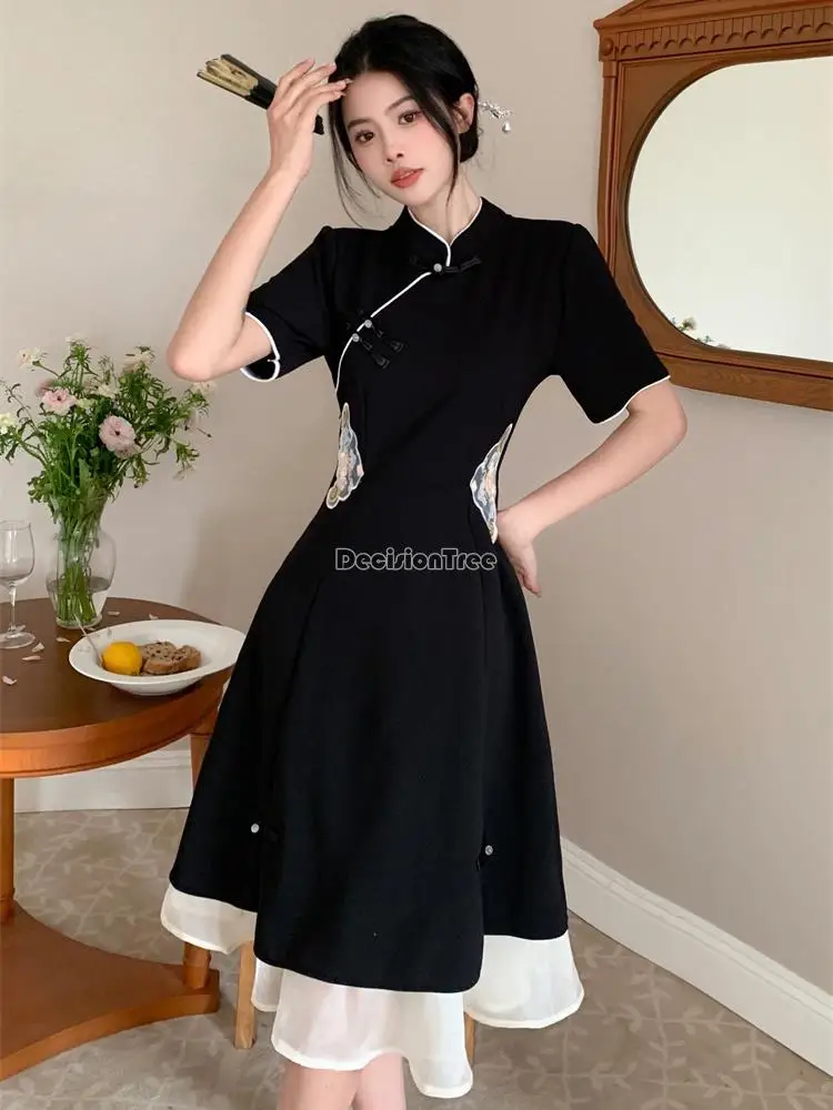 Top Trends: 2024 Chinese Improved Hanfu Cheongsam Dress Women A Line Qipao New Fashion Style Short Sleeve Casual Daily Lady Cheongsam Dress Shoppable Styles - Image 2