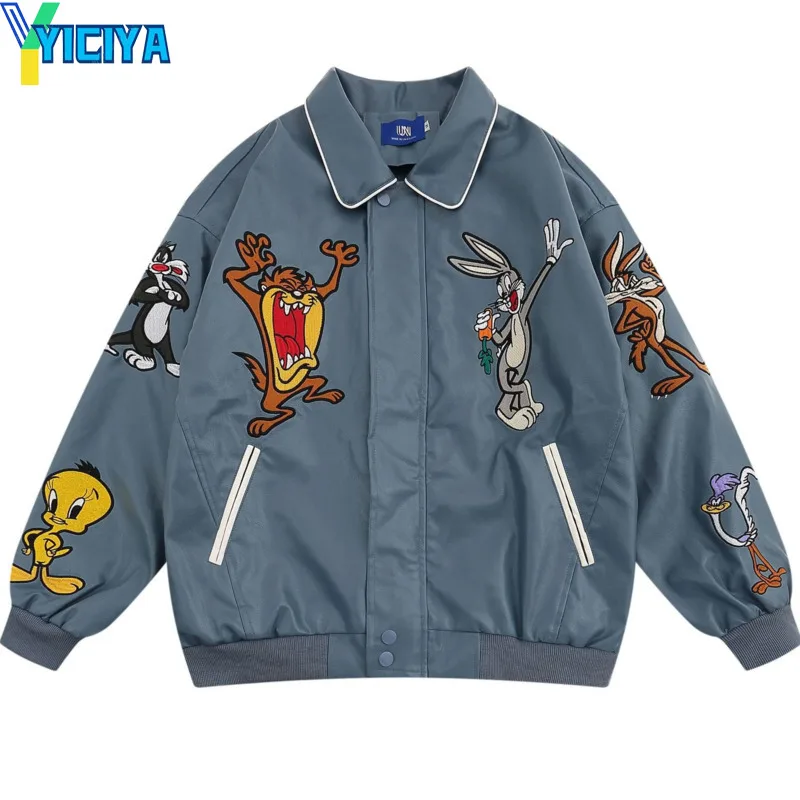 Top Trends: YICIYA Leather Jacket Cartoon Embroidery Racing Baseball Women Coat Bomber Korean Fashion Winter Jackets New Outfits Clothing Shoppable Styles