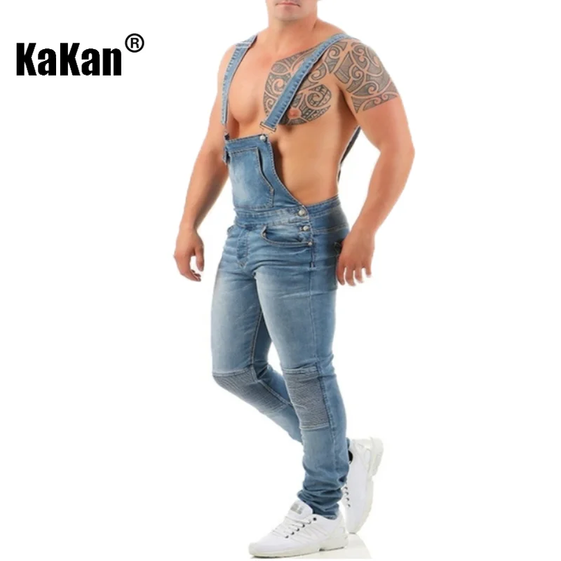 Top Trends: Kakan - New European And American Men&#039;s Suspender Jeans, Blue Black Torn Color Matching Jumpsuit Long Jeans K34-992 Shoppable Styles