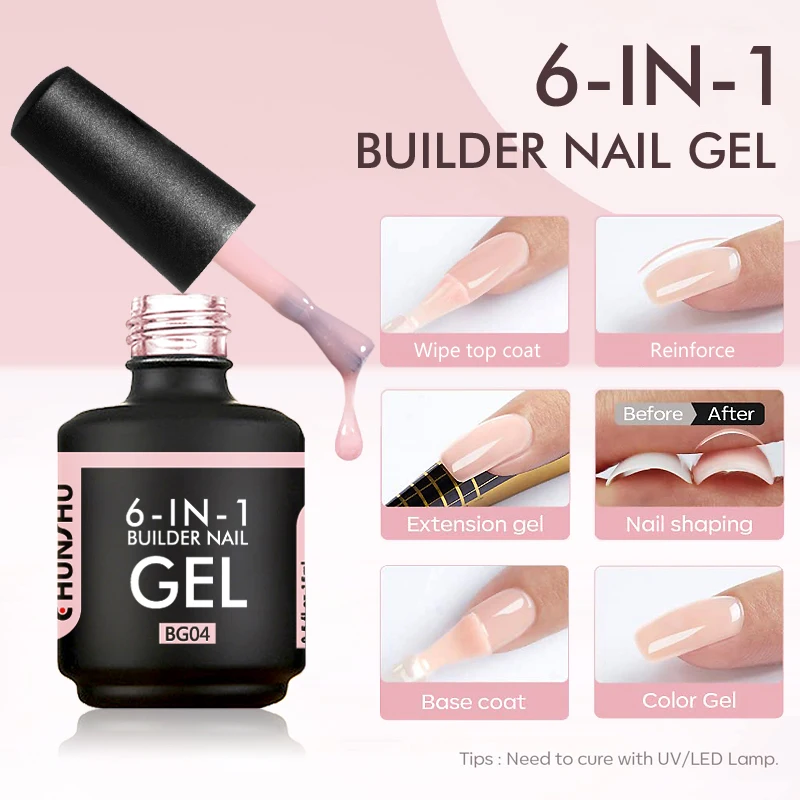 Top Trends: CHUNSHU 6 IN 1 Extension Gel 15ML Builder Nail Gel In A Bottle Semi Permanent Rubber Base Coat Self-leveling UV Construction Gel Shoppable Styles