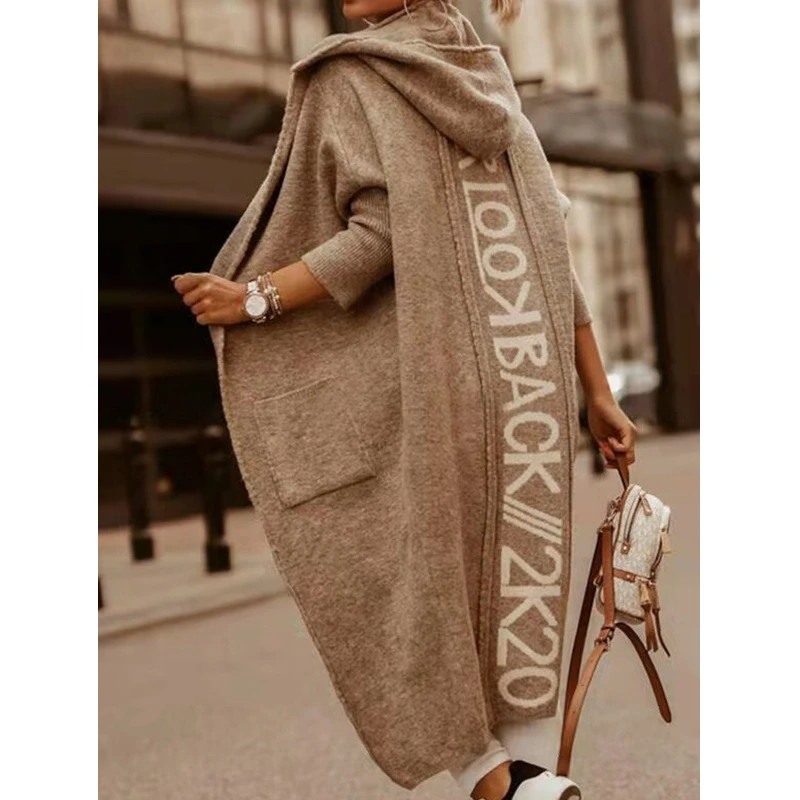 Top Trends: Lugentolo Knitted Cardigan Women Hooded Letters Loose Sweaters Full Sleeves Fall Fashion New Streetwear For Women Shoppable Styles