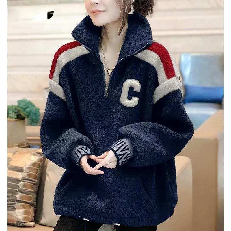 Top Trends: Imitation Lamb Hair Women&#039;s Sportswear Sweatshirts Autumn Winter Warm Top Pullover Retro Fashion Loose Shoppable Styles