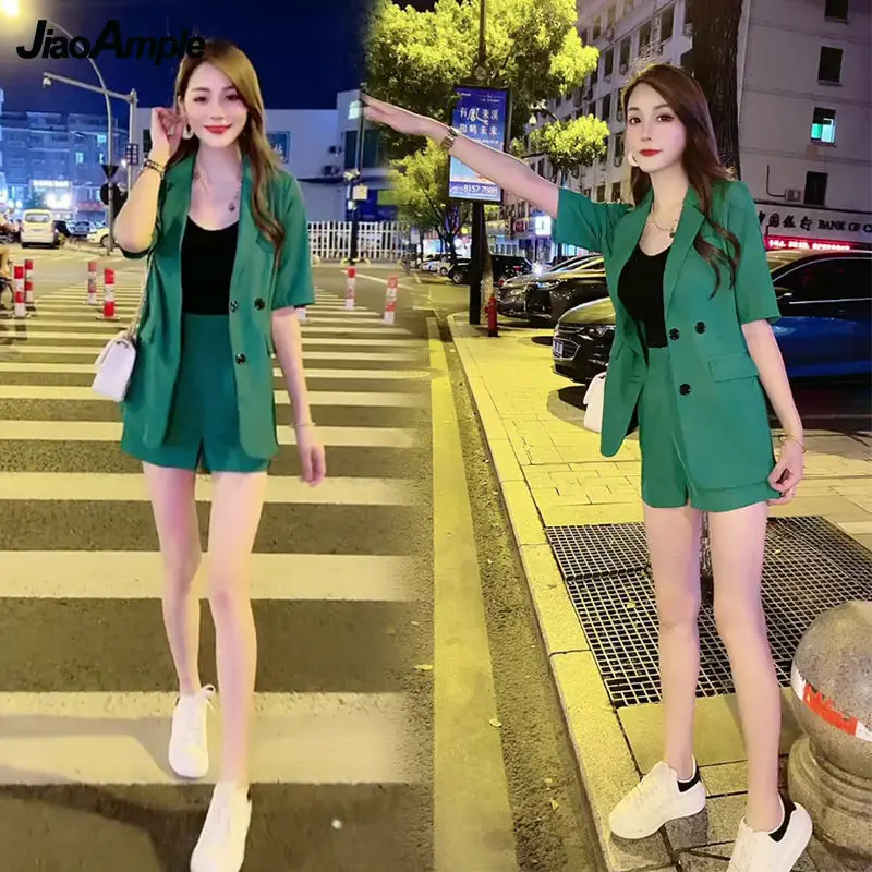 Top Trends: Women's Summer Suit 2022 New Casual Suit Jacket Shorts Two Piece Korean Fashion Elegant Blazers Pants Set Female Trouser Clothes Shoppable Styles