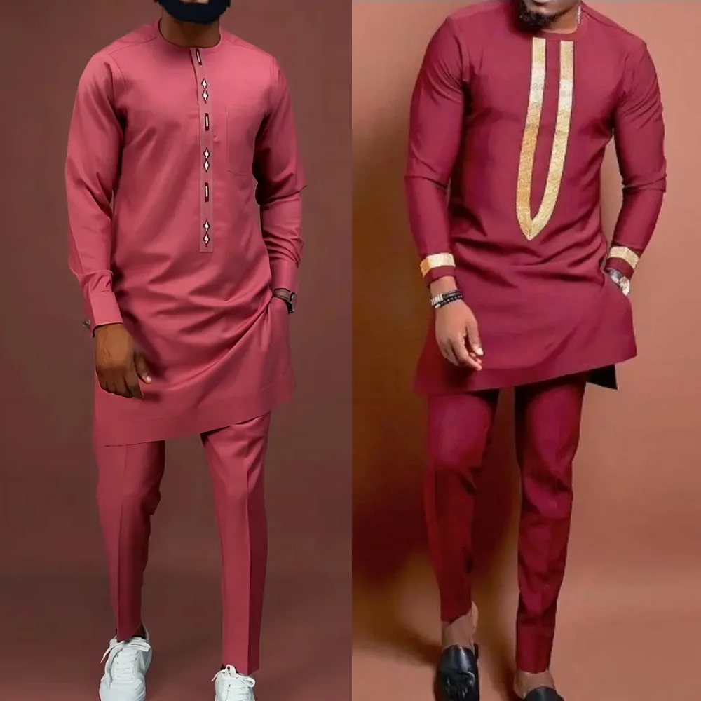 Top Trends: 2023 Men&#039;s Autumn Clothing Designer Clothes African National Outfit Male Set To Dress Dashiki New 2Pc Full Pant Set O-Neck Abaya Shoppable Styles