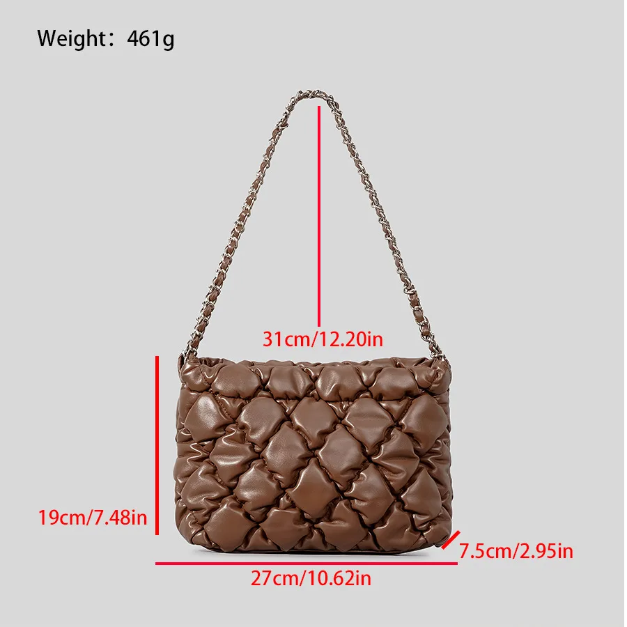 Top Trends: Fashion Lingge Quilted Chains Women Shoulder Bags Padded Handbags Luxury Pu Leather Crossbody Bag Soft Puffy Winter Purses 2023 Shoppable Styles - Image 5