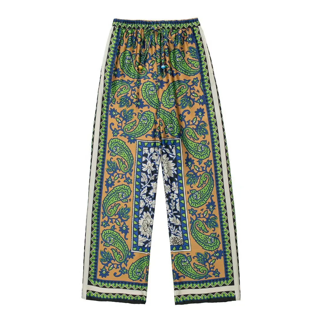 Top Trends: TRAF Women Vintage Patchwork Paisley Print Straight Pants Female Chic Elastic Waist Retro Long Trousers Pantalones Mujer Shoppable Styles - Image 4