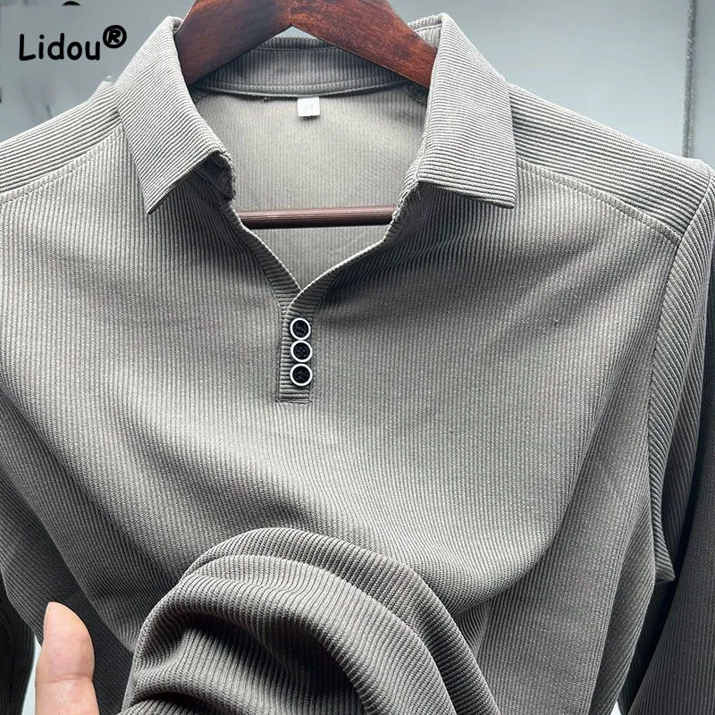 Top Trends: 2023 Business Office Fashion Polo-Neck Men&#039;s Shirt Autumn Winter Casual All-match Solid Color Long Sleeve T-shirt Male Clothes Shoppable Styles