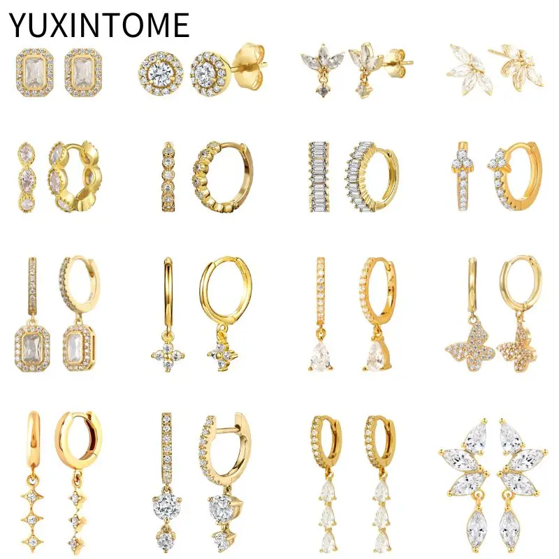 Top Trends: White Color Zircon Hoop Earrings 925 Sterling Silver Needle Cross / Star / Flower / Water Drop Pendant Gold Earrings Luxury Jewelry Shoppable Styles