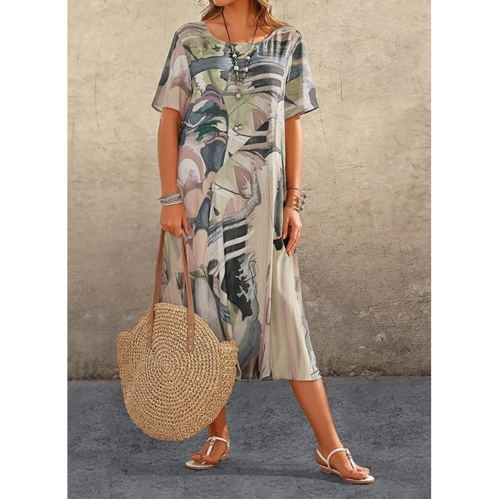 Top Trends: Womens Dresses 3d Hand-Painted Pattern Short Sleeve Tops Casual Fashion Loose Skirt Summer Lady Oversized Vacation Beach Dresses Shoppable Styles - Image 5