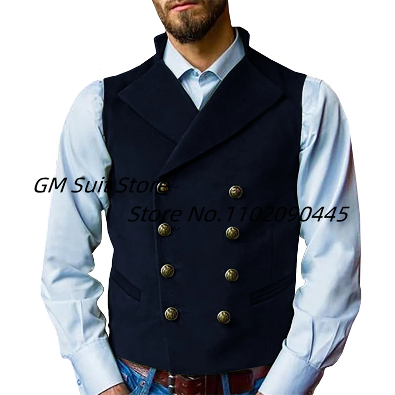 Top Trends: New Arrival Dress Vests For Men Double Breasted Suede Leather Waistcoat With Lapel Gilet Homme Vintage Suit Wedding Shoppable Styles