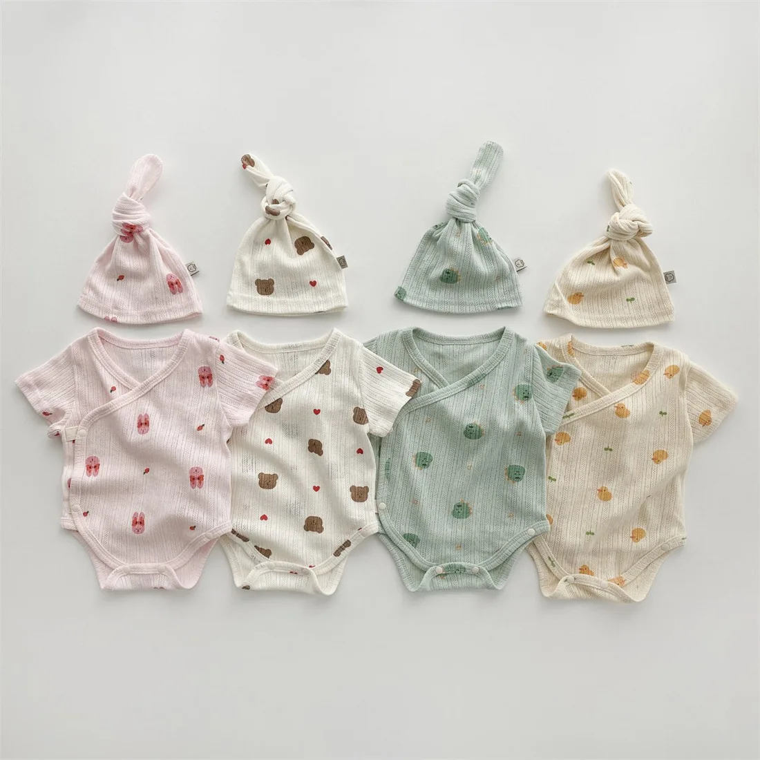 Top Trends: 2023 Summer New Baby Short Sleeve Bodysuit + Hat Cute Animal Print Newborn Infant Clothes Toddler Boy Bear Jumpsuit Girls Bunny Shoppable Styles