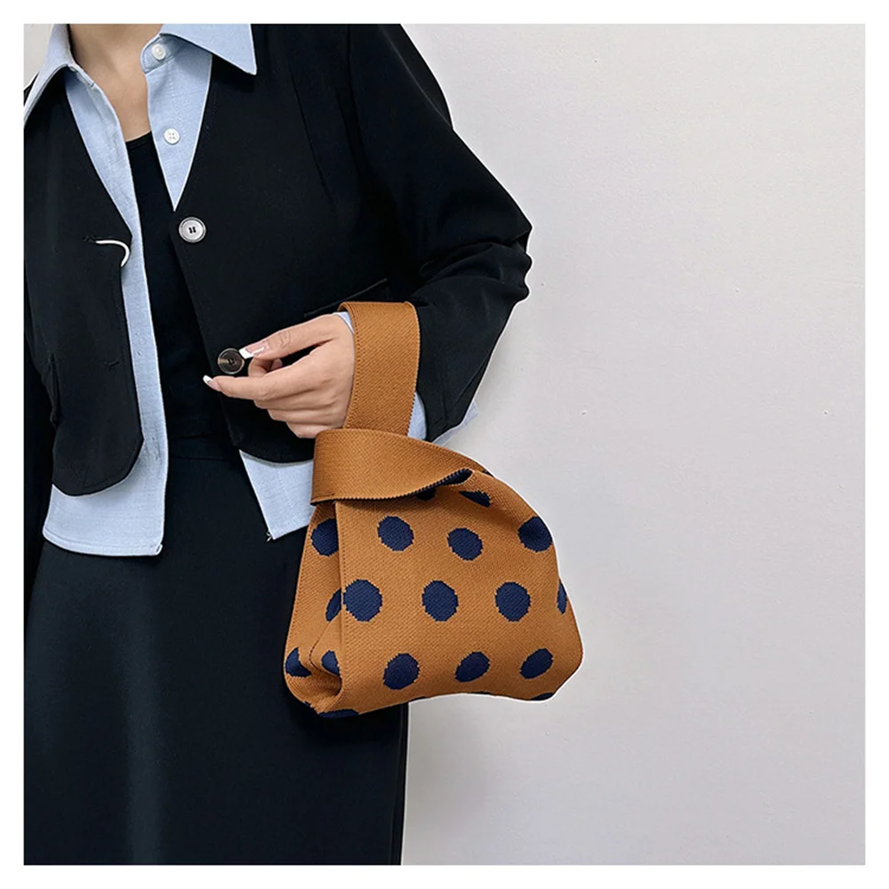 Top Trends: Original Design Polka Dot Knitted Bag Women Mini Knot Wrist Bag Tote Ladies Female Woven Shopper Purse Lady Crossbody Handbag Shoppable Styles