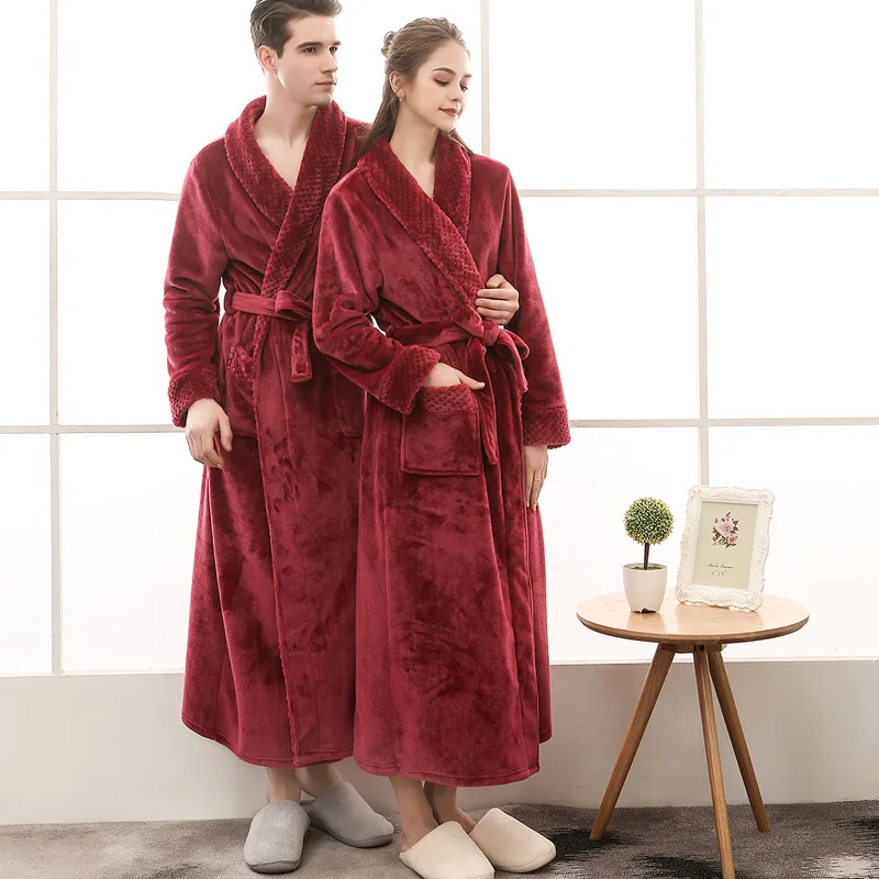 Top Trends: Couples Flannel Robes Winter Thicken Kimono Night Dresses Plus Size Autumn Patchwork Fleece Long Robes Bathrobe Nightgown Shoppable Styles