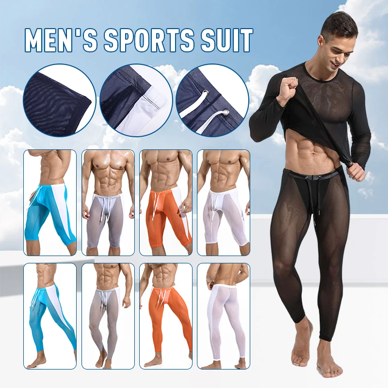 Top Trends: Men Breathable Mesh Tights T-Shirt Sport Wear Leggings Summer Sexy Compression Pants Fitness Running Tights Gym Training Shorts Shoppable Styles