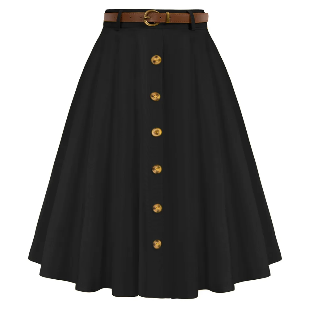 Top Trends: Belle Poque Women's Stretch High Waist A-Line Flared Midi Skirts With Pockets & Belts Solid Mid-calf Swing Skirts Lady A20 Shoppable Styles