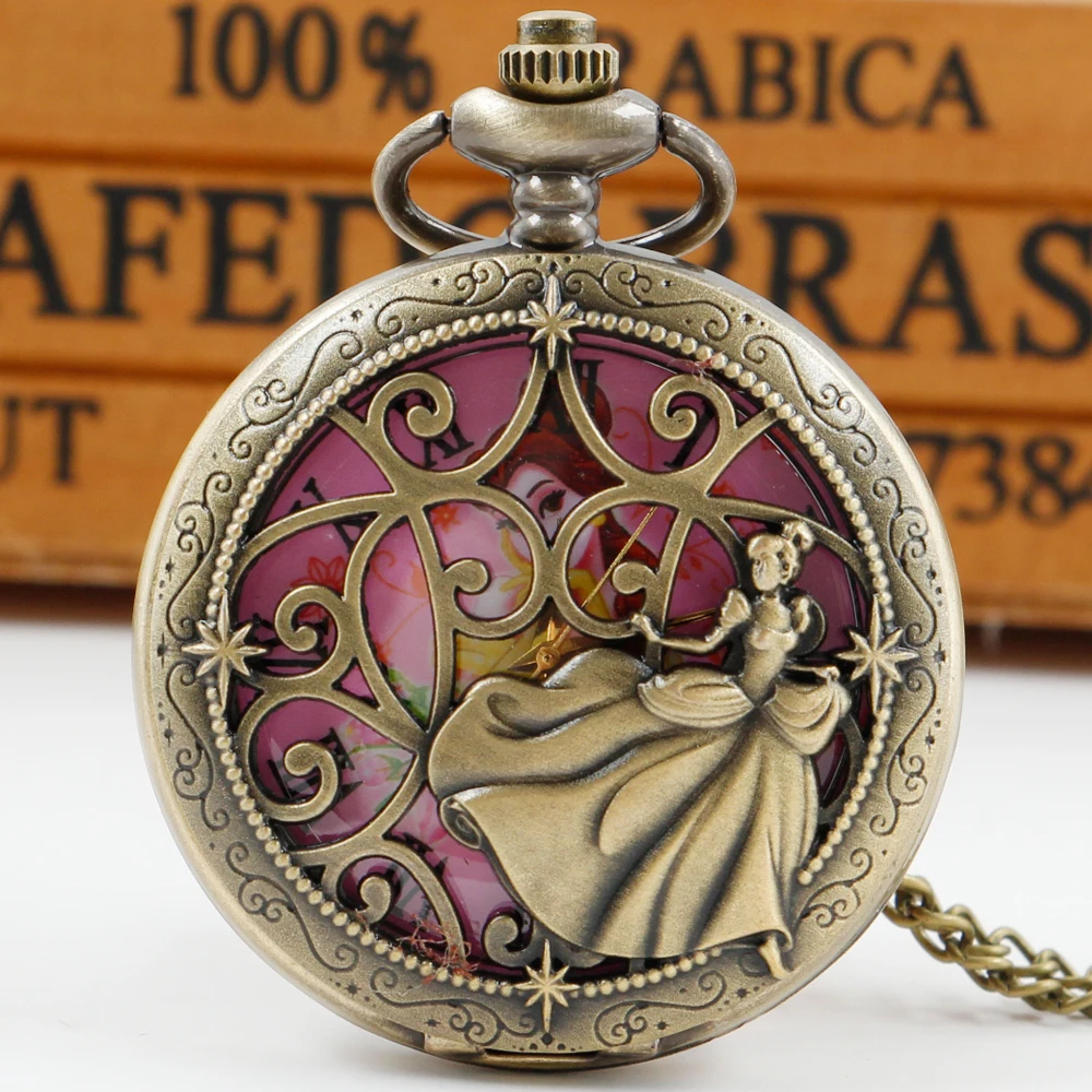 Top Trends: Bronze High Quality Hollow Cabochon Quartz Pocket Watch Vintage Men Women Pendant Necklace Watches Gifts Shoppable Styles