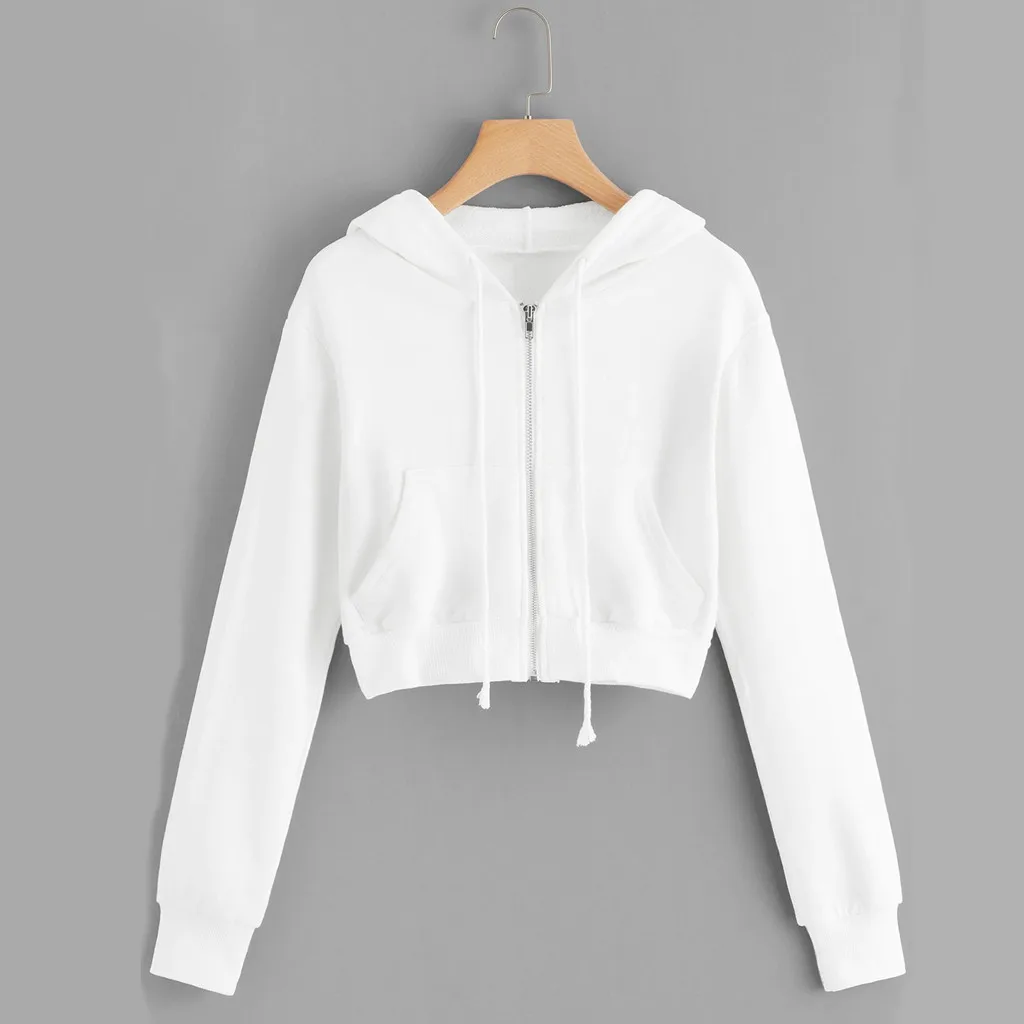 Top Trends: Zip Up Hoodie Women Solid Color Crop Top Y2k Aesthetic Hooded Tops Loose Leisure Academy Cardigan Tracksuits Autumn Sweatshirts Shoppable Styles