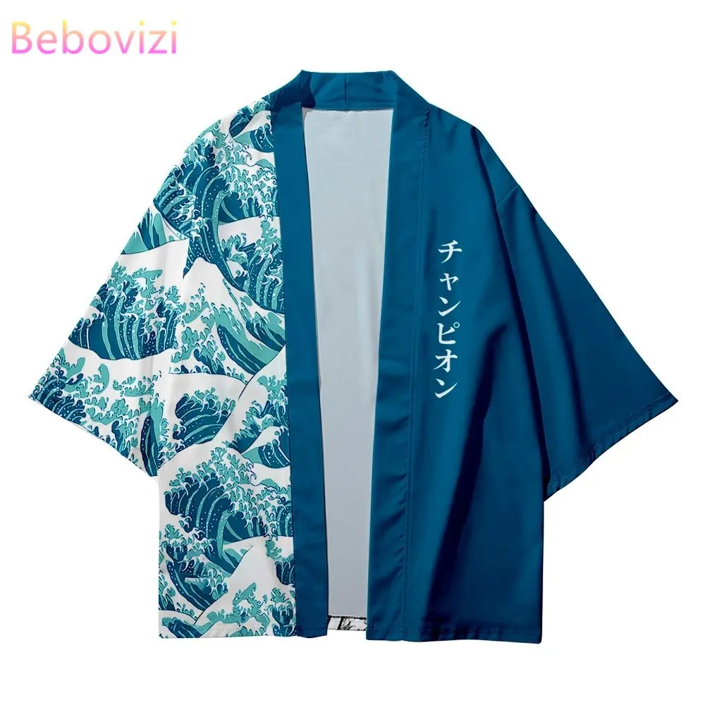 Top Trends: Japanese Samurai Cardigan Patchwork Waves Print Oversized Haori Women Men Harajuku Kimono Cosplay Tops Blouse Yukata Clothing Shoppable Styles