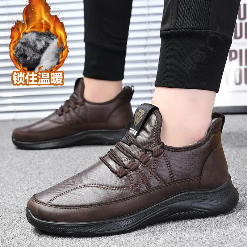 Top Trends: Winter New Men's Sport Shoe Fashion Waterproof Leather Shoe Lightweight And Anti Slip Winter Thickened And Warm Snow Casual Shoe Shoppable Styles