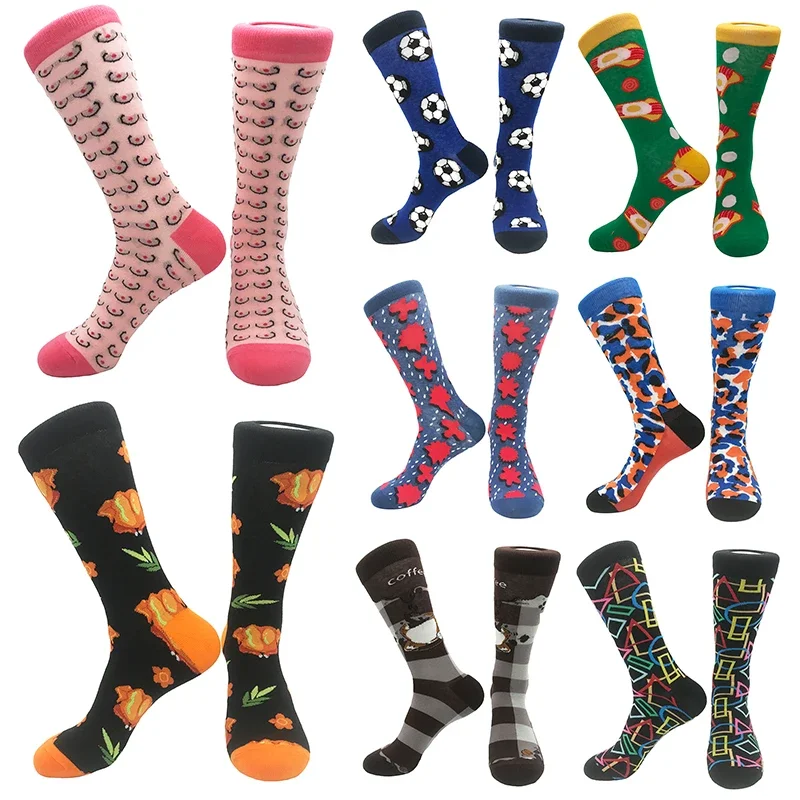 Top Trends: 1 Pair Men Socks Combed Cotton Bright Colored Funny Socks Men's Calf Crew Socks For Business Causal Dress Wedding Gift Sock Shoppable Styles