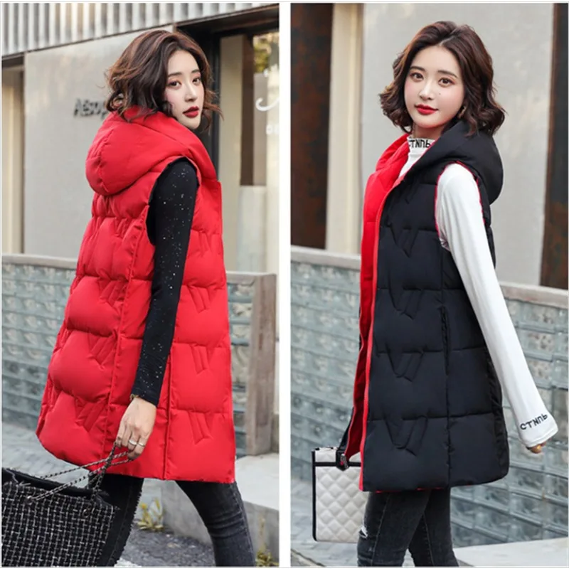 Top Trends: Double Side Korean Slim Hooded Down Cotton Vest Women Waistcoat Sleeveless Jacket 2023 Autumn Winter Jacket Female Coat Shoppable Styles