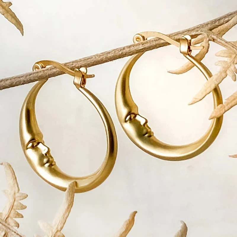 Top Trends: Delicate Gold Color Women Hoop Earrings Vintage Metal Carving Face Personality Earrings Jewelry Shoppable Styles