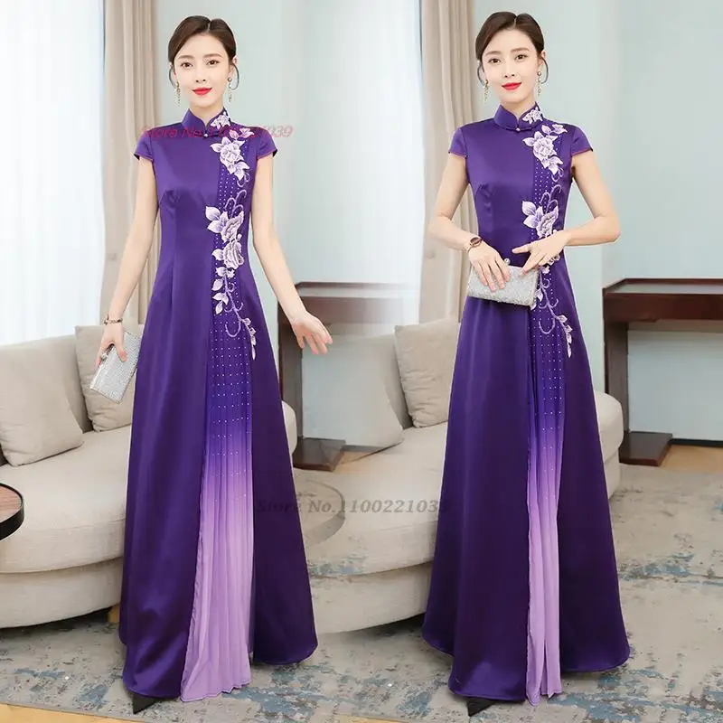 Top Trends: 2024 Chinese Improved Cheongsam Dress National Flower Embroidery Qipao Elegant Banquet Evening Dress Vestido Oriental Dress Shoppable Styles