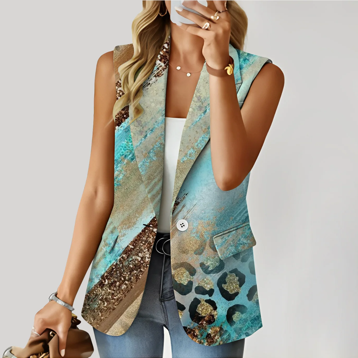 Top Trends: Women Floral Printed Vest Coat Office Ladies Waistcoat Sleeveless Blazer Single Button Outwear Elegant Top Shoppable Styles