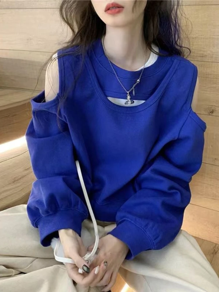 Top Trends: Deeptown Korean Fashion Solid Sweatshirts Women Harajuku Hip Hop Oversized Hoodies Loose Casual Off Shoulder All-match Tops Y2K Shoppable Styles