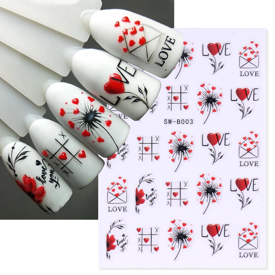 Top Trends: Sweet Valentine Love You Nail Art Stickers Black Heart Geometry Line Letter Adhesive Decal Flower Simple Manicure Foils Supplies Shoppable Styles