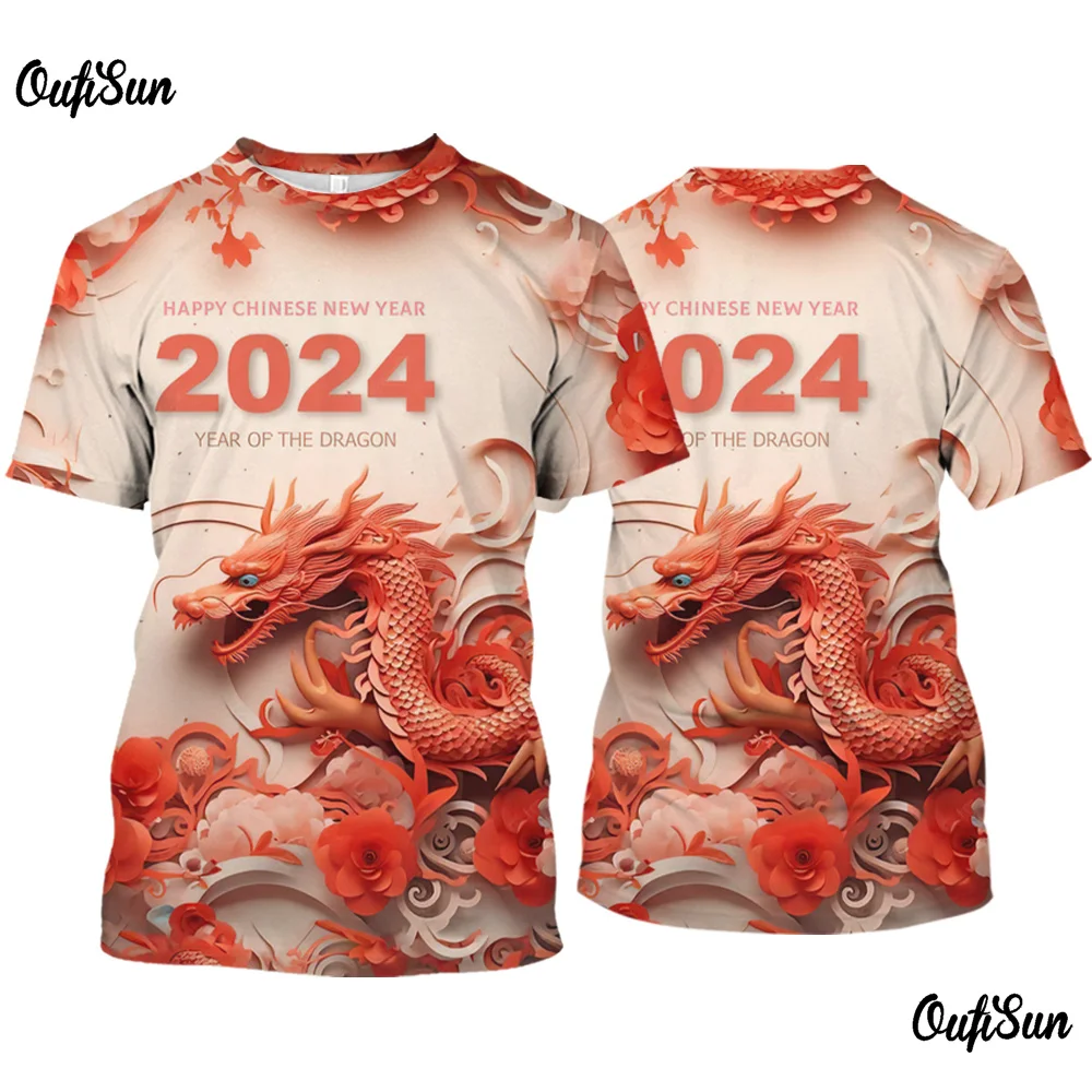 Top Trends: 2024 New Year Dragon Pattern Men's T-Shirt 3d Printing Summer Short Sleeve Tees Casual O-Neck Oversized Clothing Outdoor T Shirt Shoppable Styles