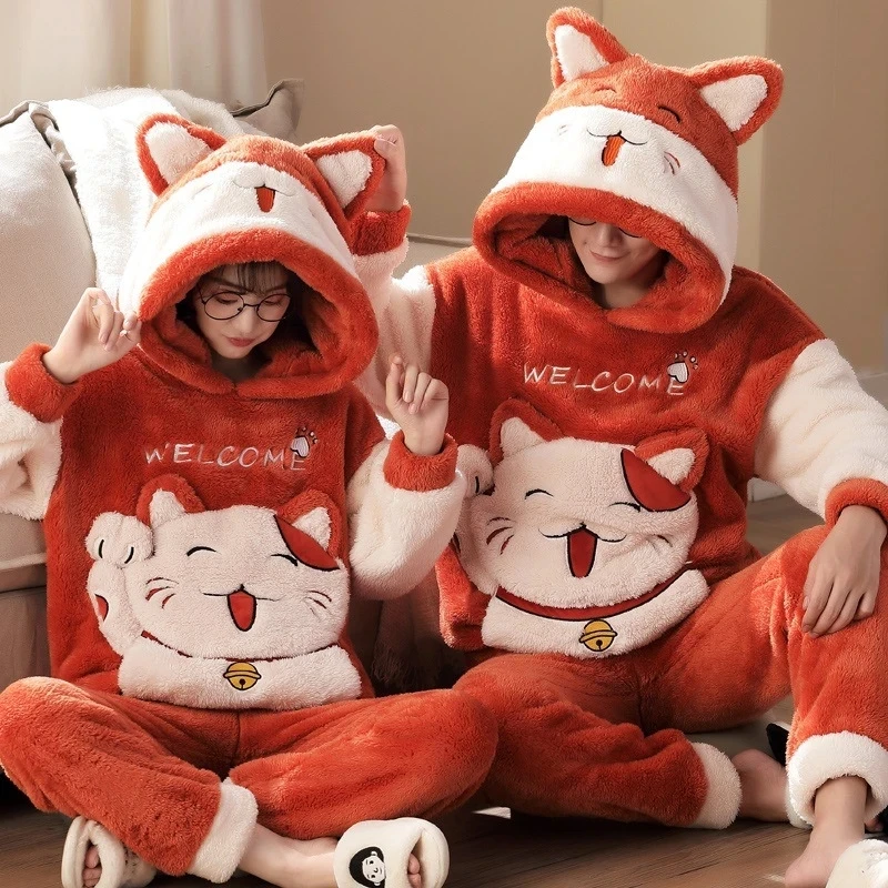 Top Trends: Winter Thicken Couples Pajamas Sets Sleepwear Adult Cartoon Cat Kawaii Women Men Anime Pyjamas Korean Hoodie Suits Nightgown Shoppable Styles