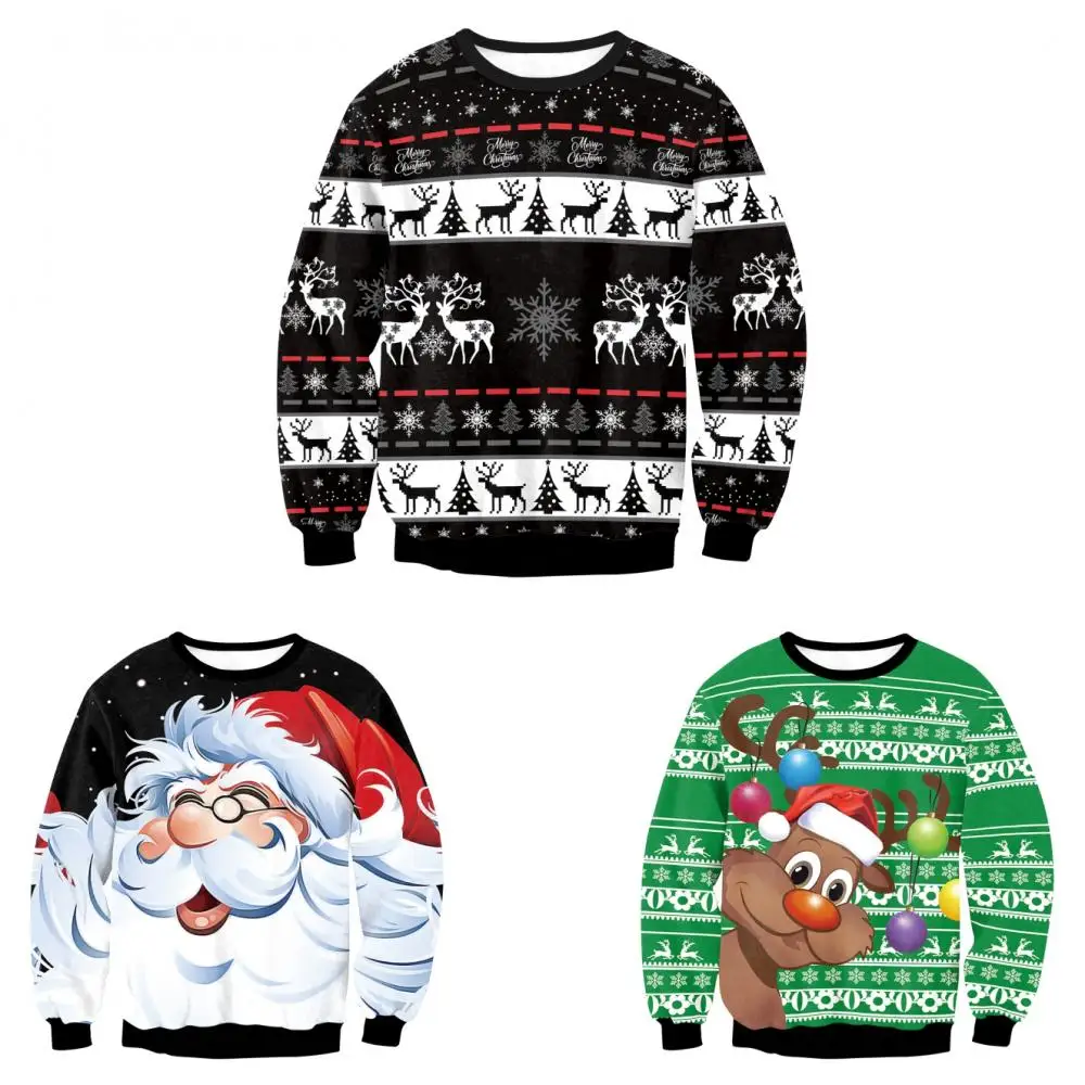 Top Trends: Men Christmas Sweater Black And White Elk Snowflake Pattern Pullover Funny Ugly 3D Printing Santa Claus Party Xmas Sweatshirt Shoppable Styles