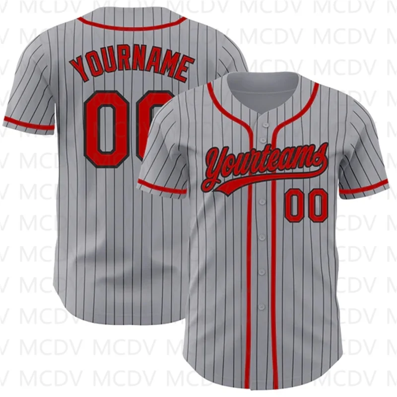 Top Trends: Custom Gray Black Pinstripe Red Authentic Baseball Jersey 3D Printed For Men And Women Casual Team Shirts Unisex Tops Shoppable Styles