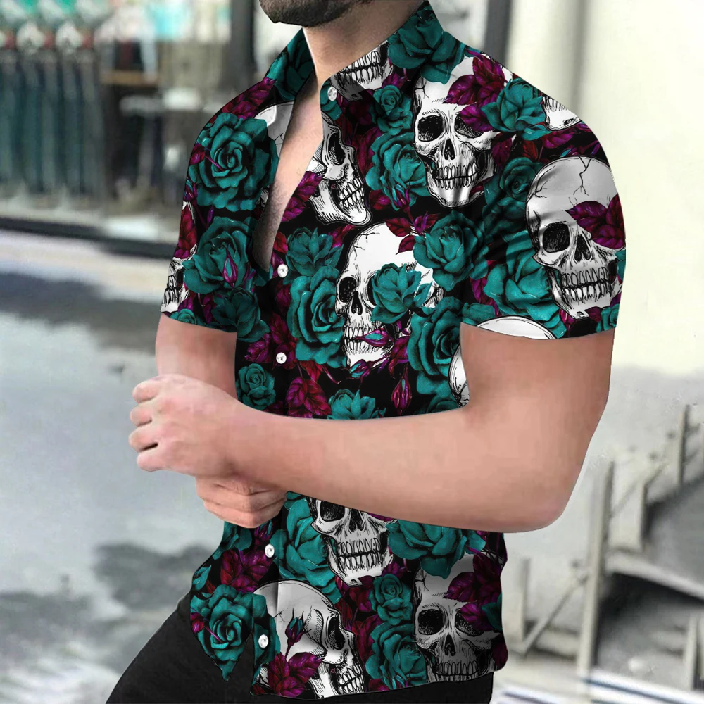 Top Trends: 2023 News Hawaiian Horror Skull Men's Shirt Floral 3D Print Lapel Single Button Fashion Casual Beach Top Passionate And Spicy Shoppable Styles - Image 6