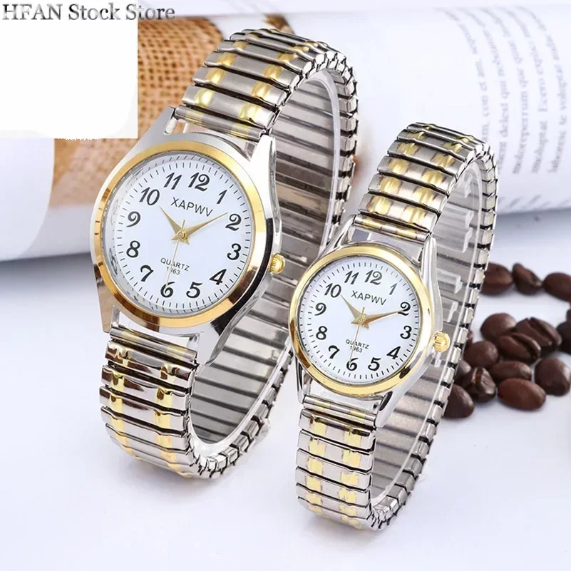 Top Trends: 1PCs Classic Vintage Business Women Men Elastic Gold Sliver Quartz Watch Tide Lovers Couple Bracelet Watches Party Office Gifts Shoppable Styles