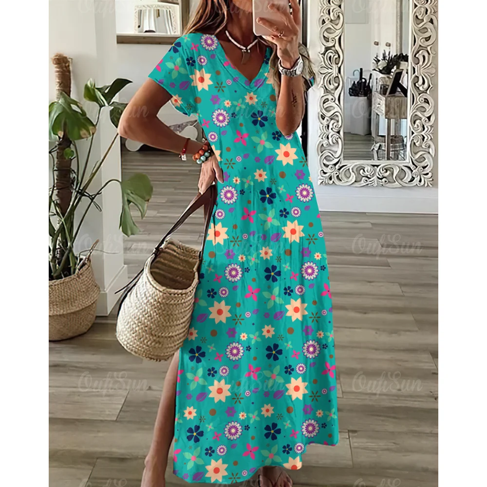 Top Trends: Floral Print Side Slit Women Dresses Female 2023 Summer Elegant Party Dresses Ladies Vacation Casual Y2k Sexy Evening Dress Tops Shoppable Styles