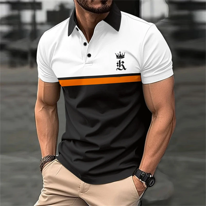 Top Trends: Funny Letter Print Polo T Shirt For Men Summer Casual Lapel Button Blouse Fashion Contrasting Colors Patchwork Short Sleeve Tops Shoppable Styles