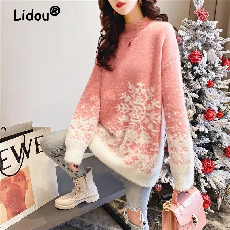 Top Trends: 2022 Female Winter Korean Round Neck Pullovers Long Sleeve Sweater Casual Fashion Knitting Christmas Popularity Comfortable Tops Shoppable Styles