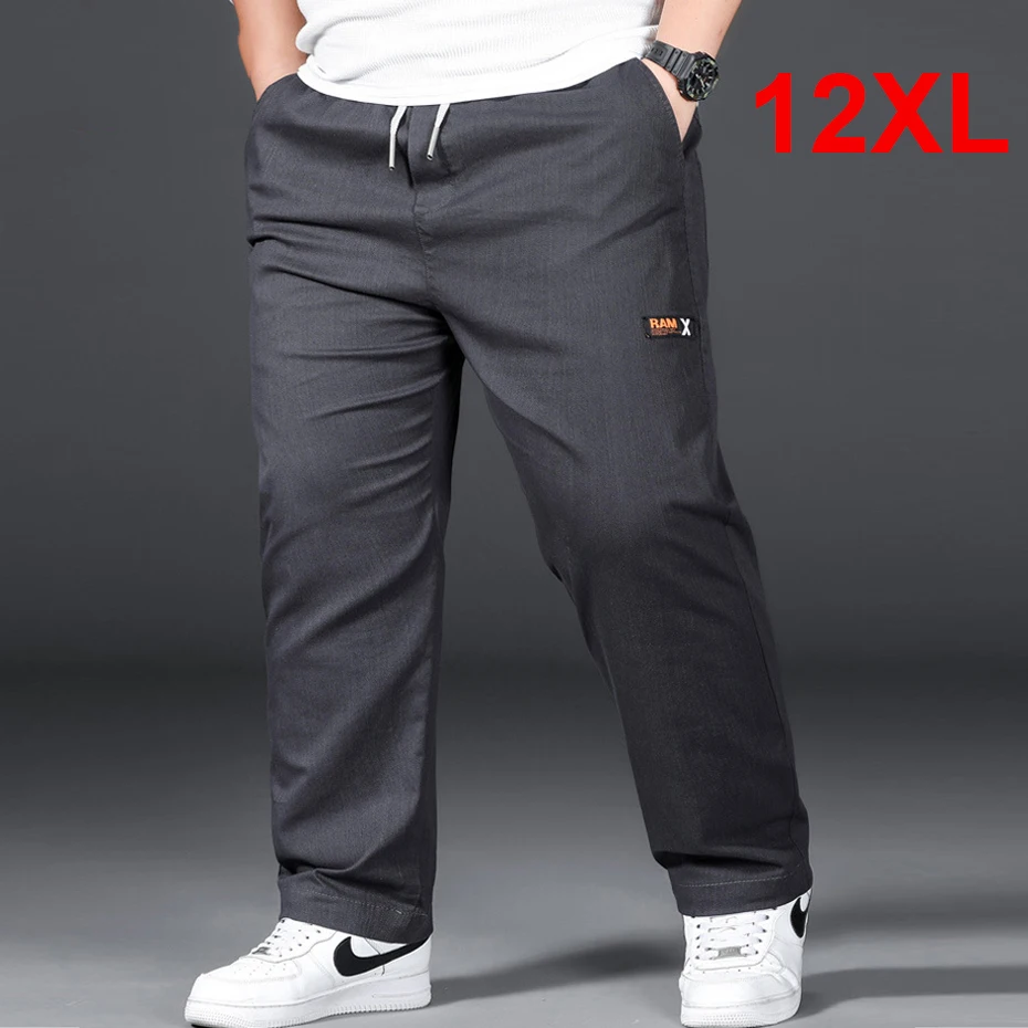 Top Trends: Plus Size 12XL Pants Men Casual Trousers Elastic Waist Straight Pants Male Fashion Grey Black Pants Big Size 10XL 12XL Shoppable Styles