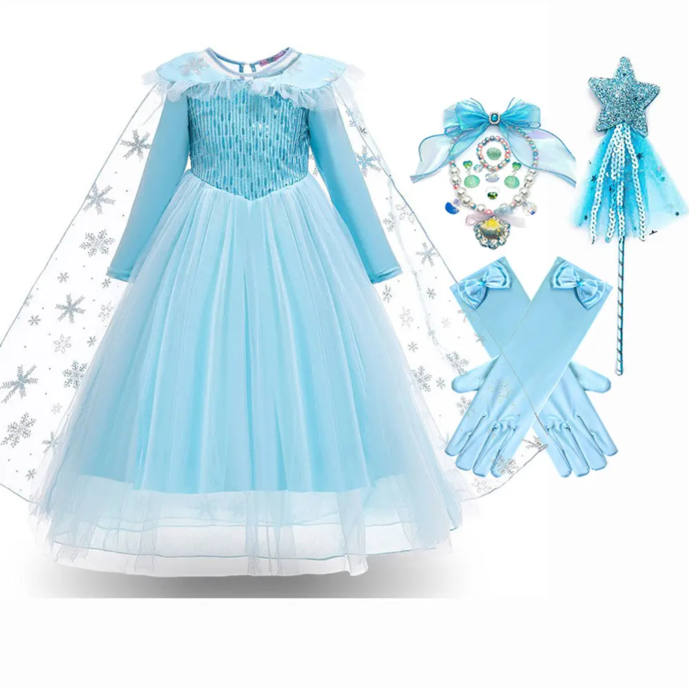 Top Trends: Frozen Girls Elsa Cosplay Long Sleeves Dress Fancy Costume Girl Snow Queen Halloween Birthday Party Children Princess Clothes Shoppable Styles