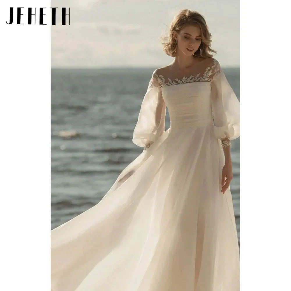 Top Trends: JEHETH Puff Sleeves Appliques Wedding Dresses O-Neck A-Line Tulle Bridal Gowns Backless Bow Vestidos De Fiesta 2024 Custom Made Shoppable Styles