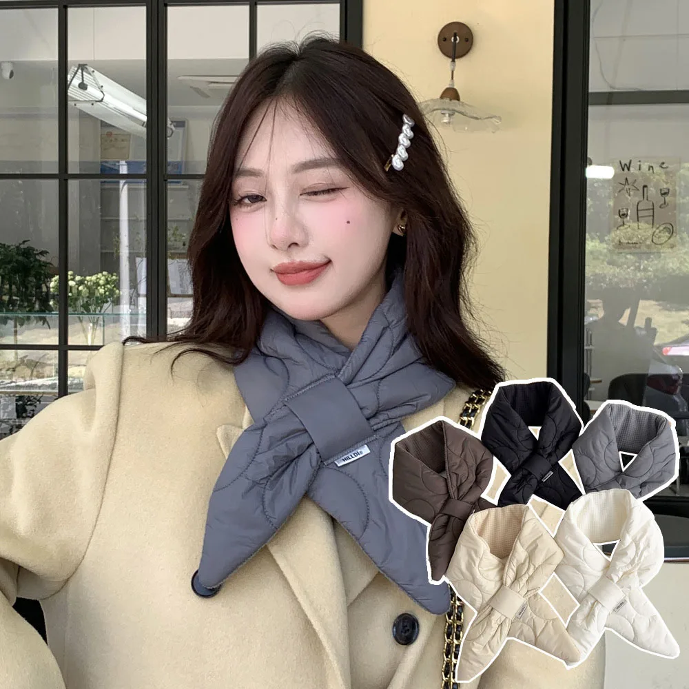 Top Trends: New Winter Korean Style Women Fashion Solid Cross Down Feather Scarf Neck Guard Warm Feather And Velvet Scarf For Women Shoppable Styles