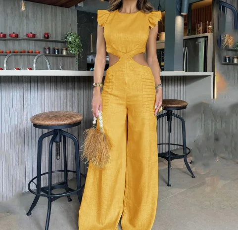 Top Trends: Sexy Babes Ruffle Loose Pants Jumpsuit For Summer Women European & American Fashion Round Neck Women's Elegant Work Jumpsuits Shoppable Styles - Image 4