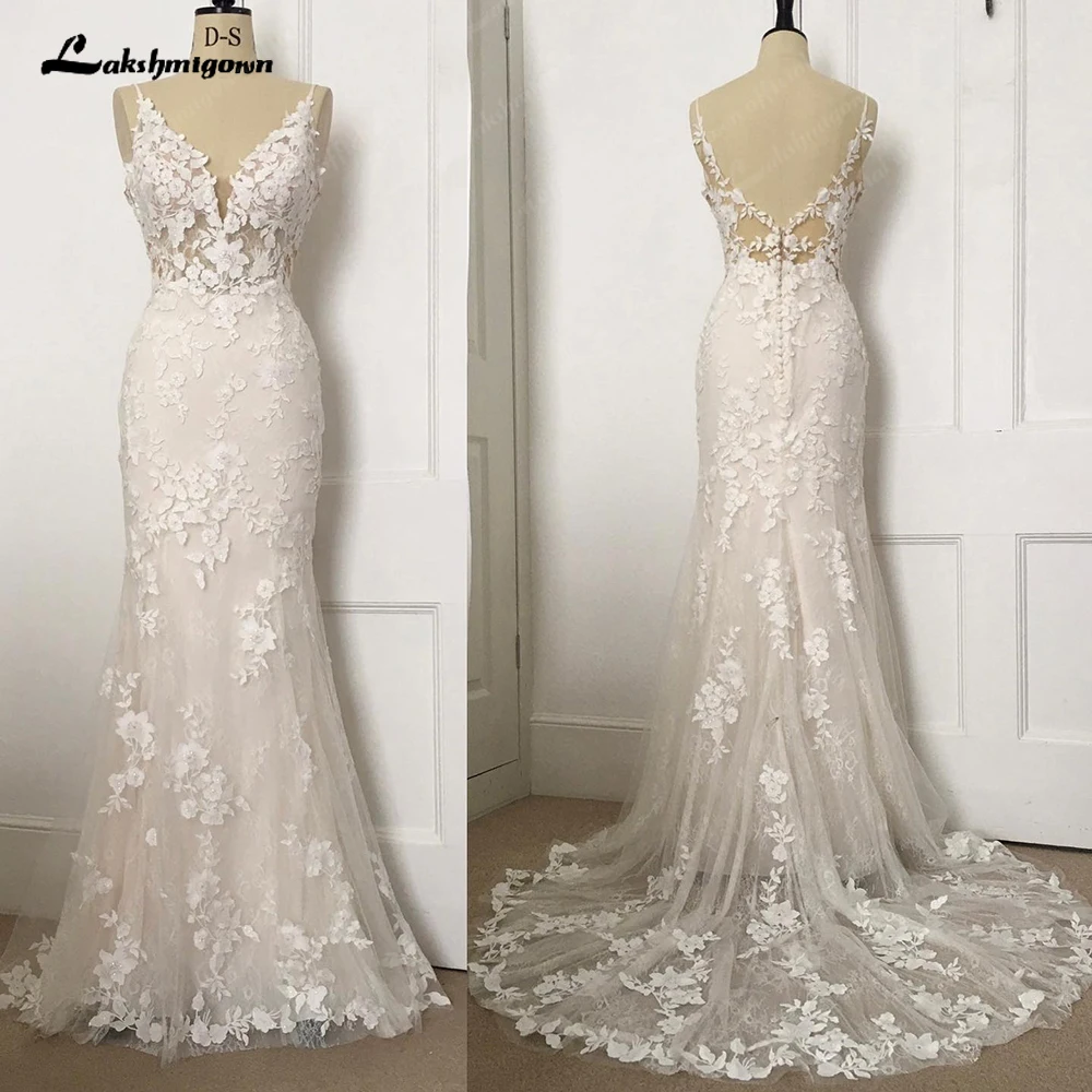 Top Trends: Lakshmigown Boho Lace Mermaid Wedding Gowns 2024 Hochzeitskleider Crepe Satin Sexy Beach Bridal Dresses Lace Appliques Shoppable Styles