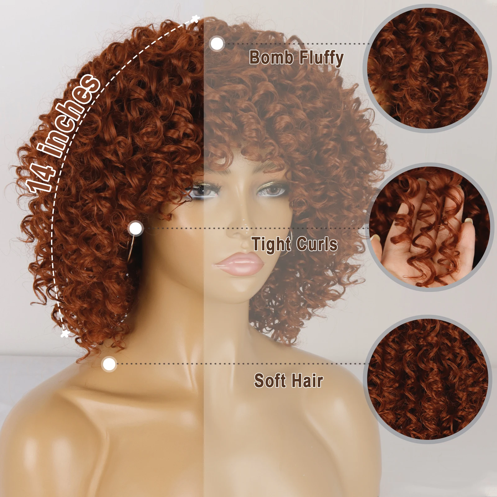 Top Trends: Afro Kinky Curly Wig With Bangs Short Synthetic Wigs For Black Women Ginger Wig Glueless Cosplay Hair High Temperature Shoppable Styles - Image 2