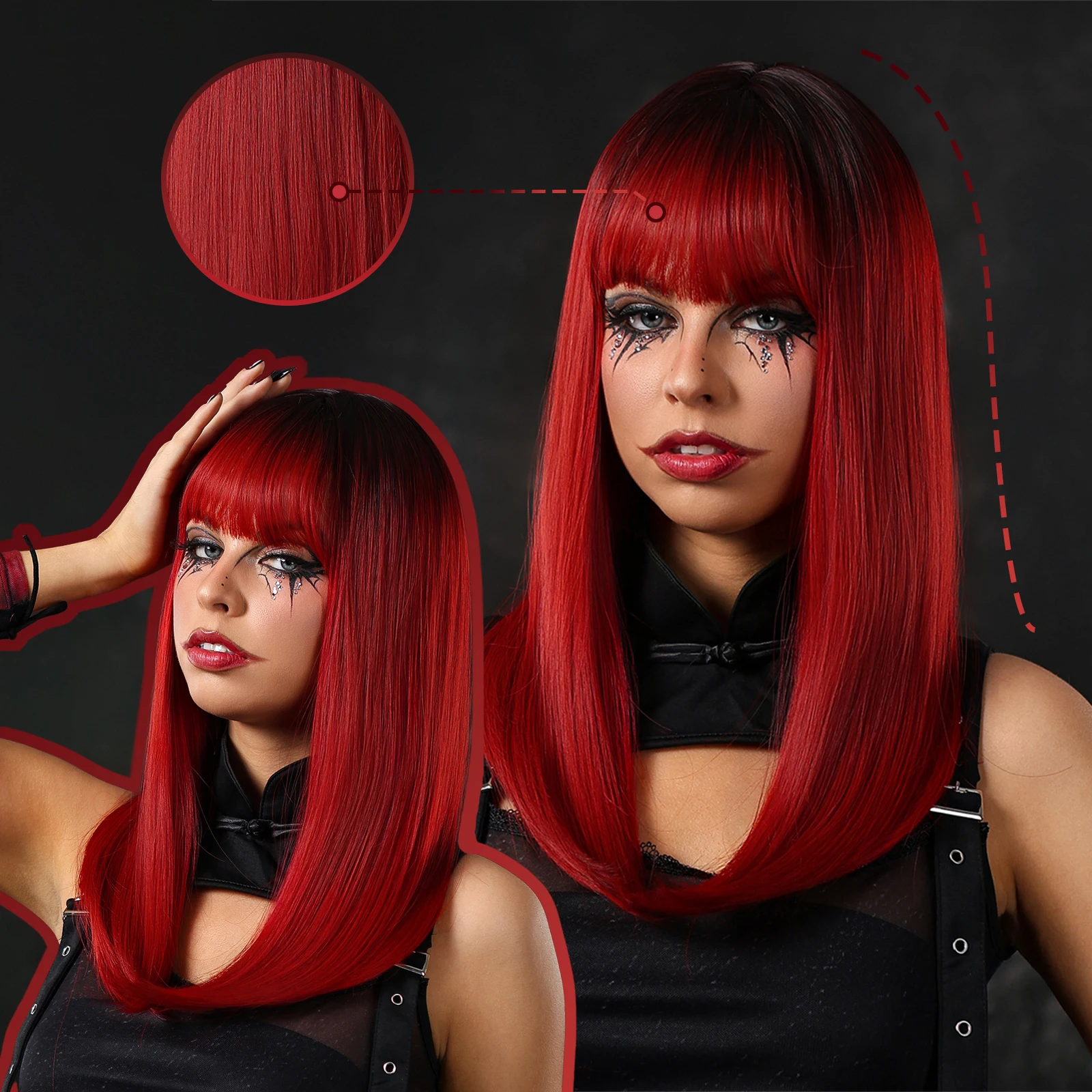 Top Trends: LOUIS FERRE Burgundy Red Synthetic Wigs For Christmas Halloween Long Straight Red Ombre Wigs With Bangs For Women Natural Hair Shoppable Styles